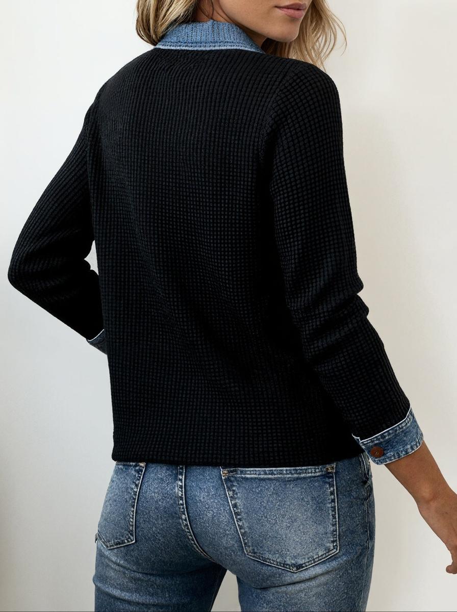 Cooles Langarm-Denim-Top mit Kragen und Knopfleiste