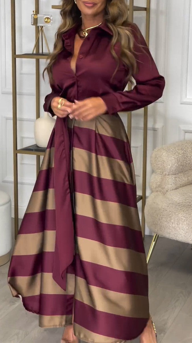 Einzigartiges V-Ausschnitt Langarm Maxikleid